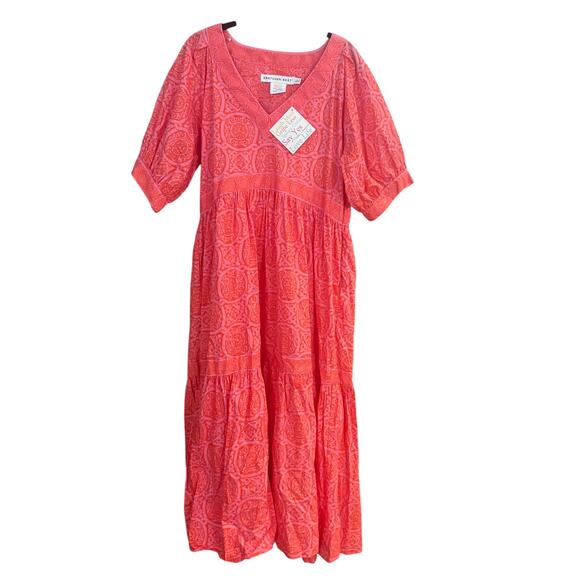 NWT Gretchen Scott Viviers Sultan's red pattern puff sleeve midi dress SIZE L - Picture 1 of 6